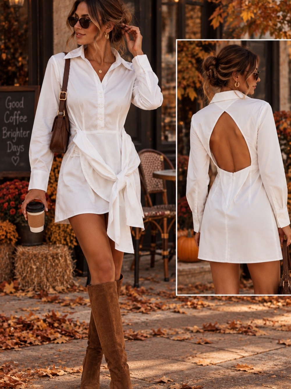 OW Collection Eden White Shirt Dress Size M / US 6 NWT Open Back Tie Waist